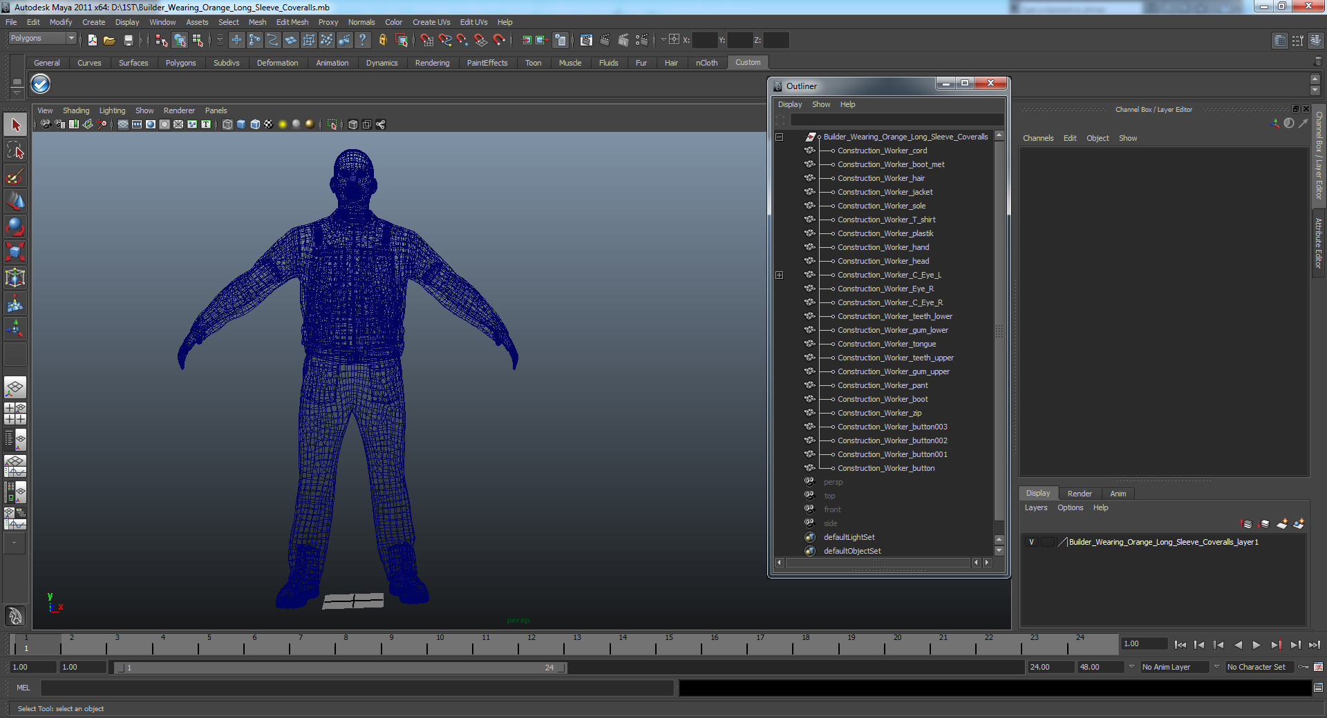 Builder Wearing Orange Long Sleeve Coveralls 3D model