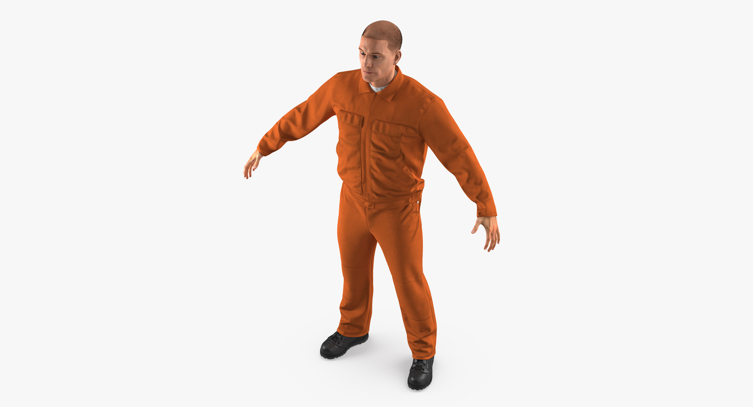 Builder Wearing Orange Long Sleeve Coveralls 3D model