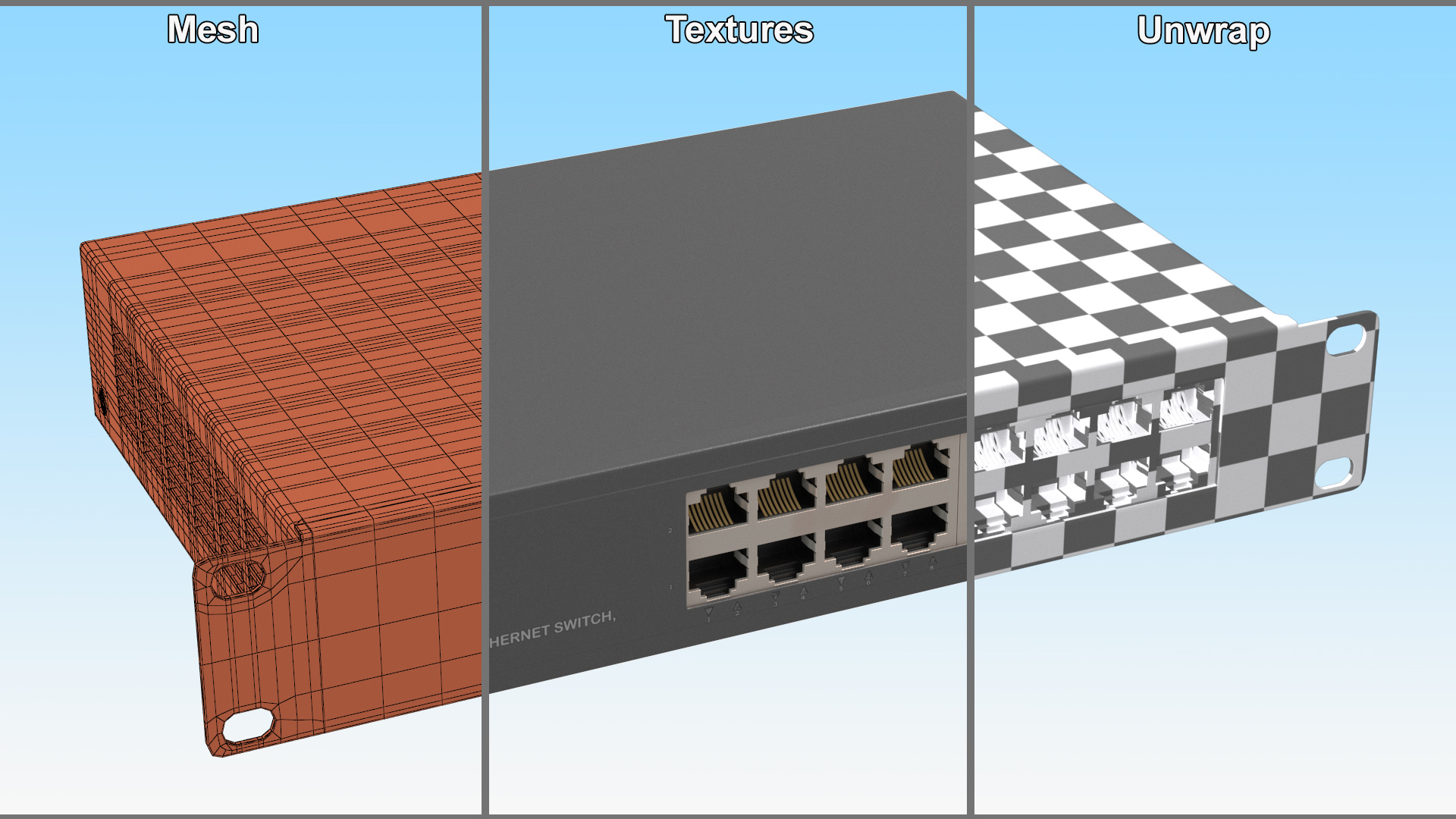 3D Network Switch 16 Ports Grey model
