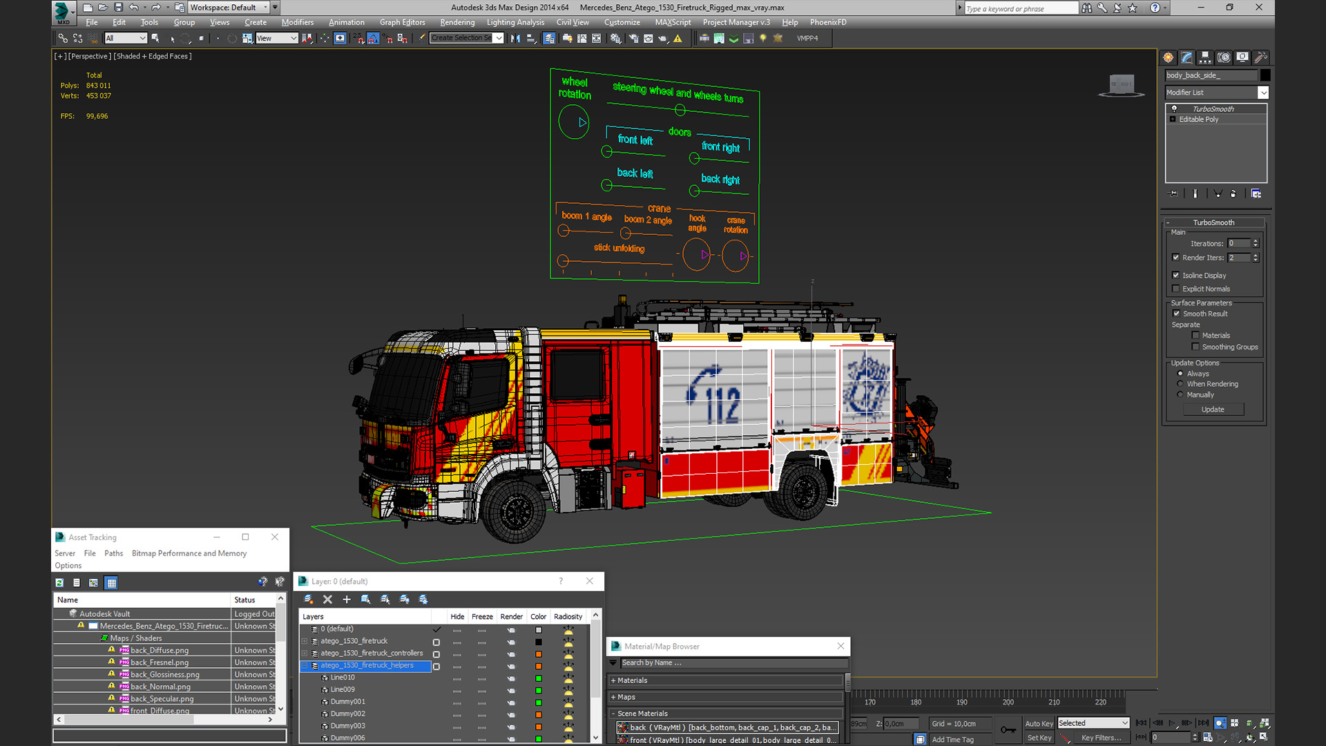 3D Mercedes Benz Atego 1530 Firetruck Rigged