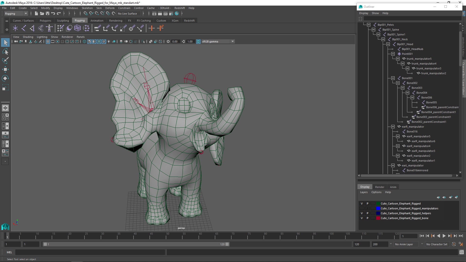 Cute Cartoon Elephant Rigged for Maya 3D