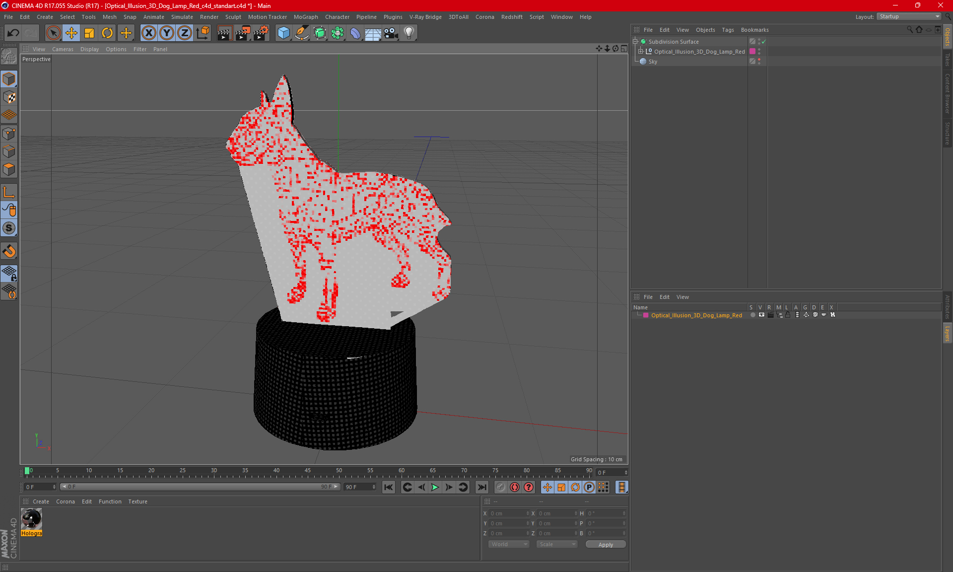 Optical Illusion 3D Dog Lamp Red 3D