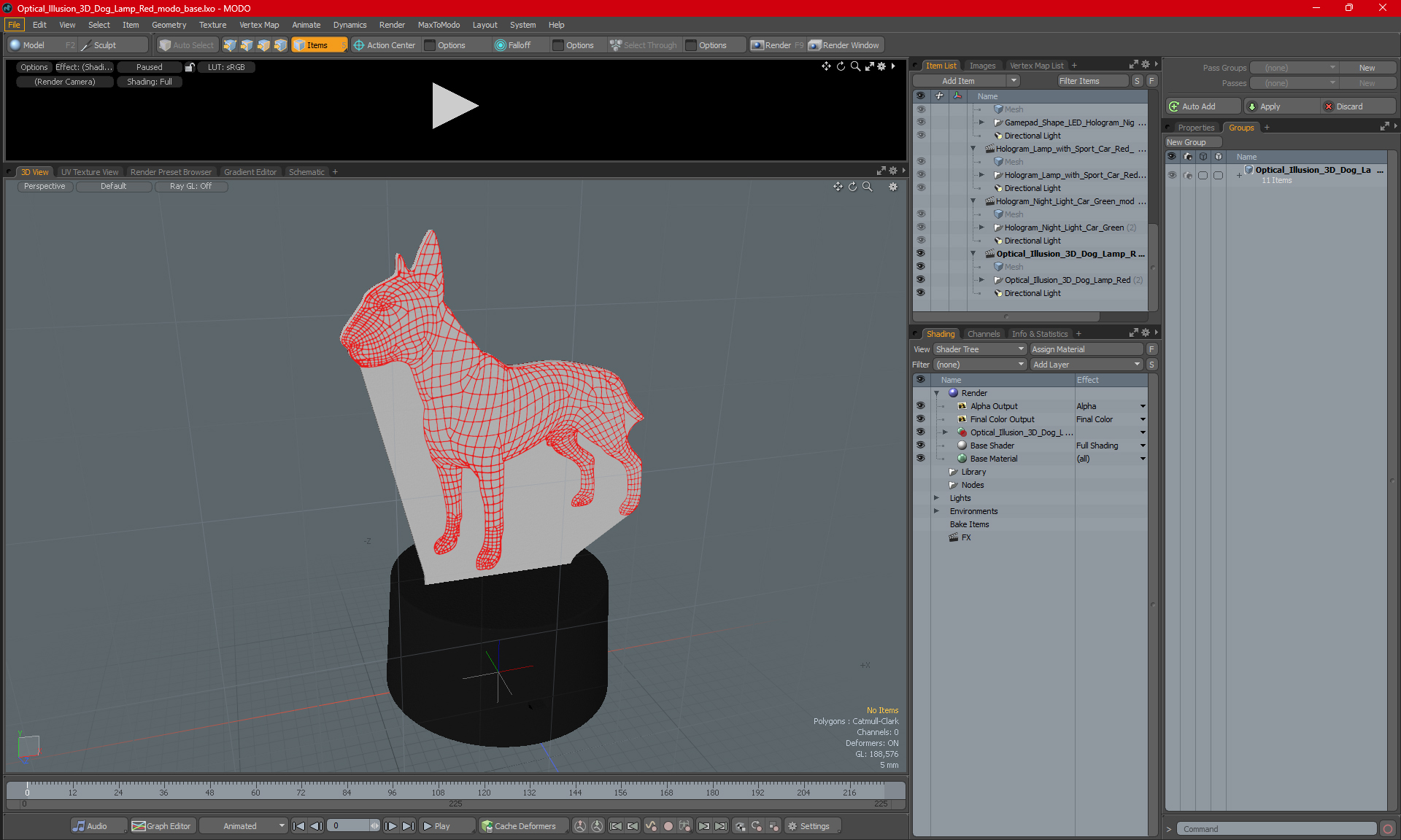 Optical Illusion 3D Dog Lamp Red 3D