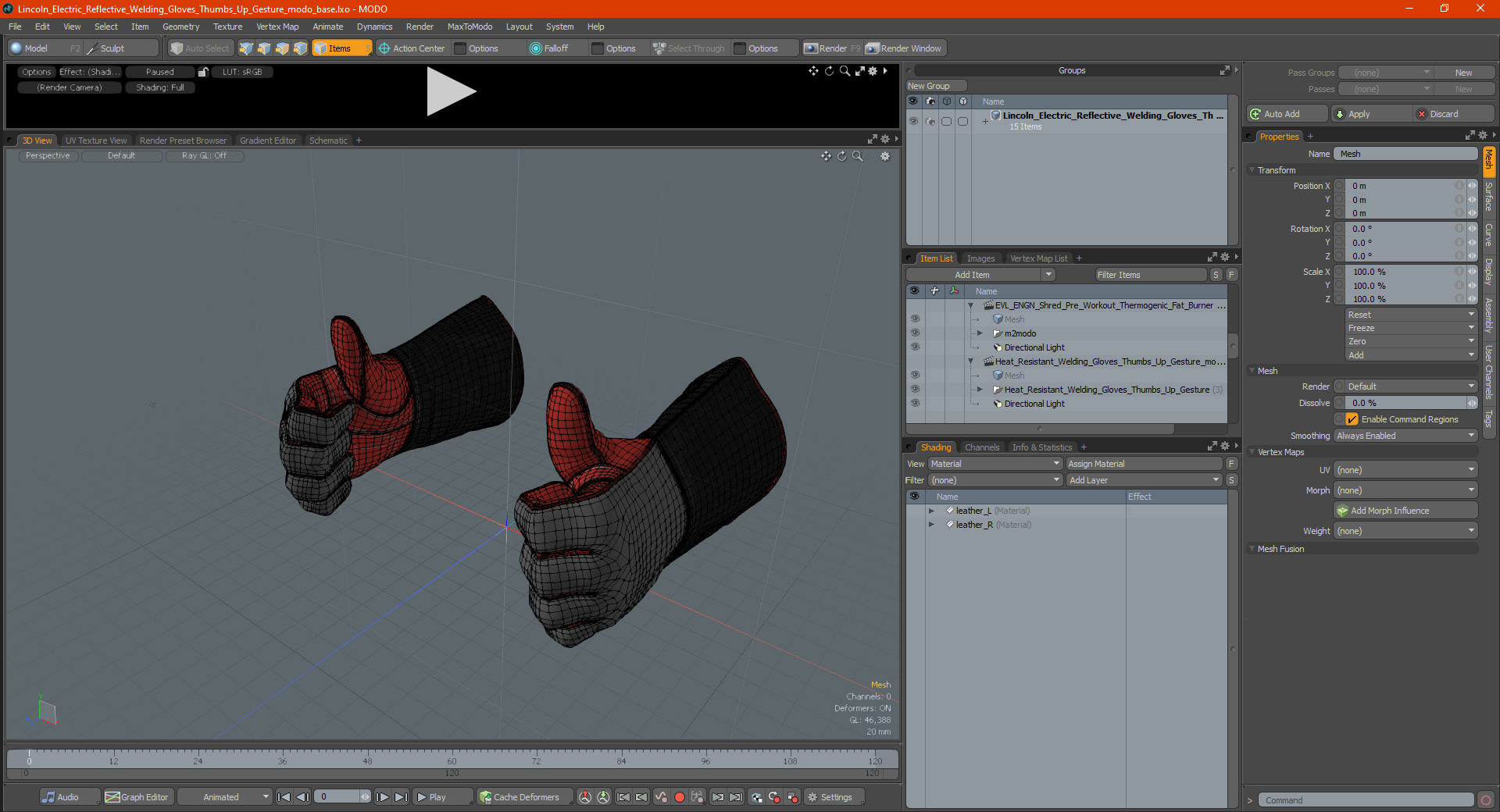 3D model Lincoln Electric Reflective Welding Gloves Thumbs Up Gesture
