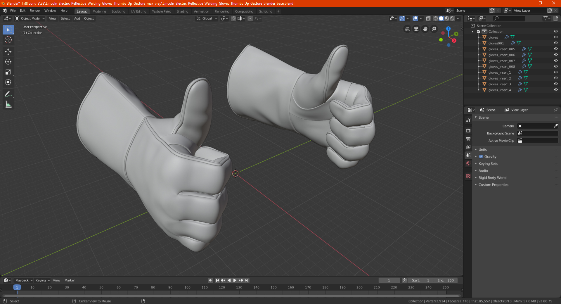 3D model Lincoln Electric Reflective Welding Gloves Thumbs Up Gesture