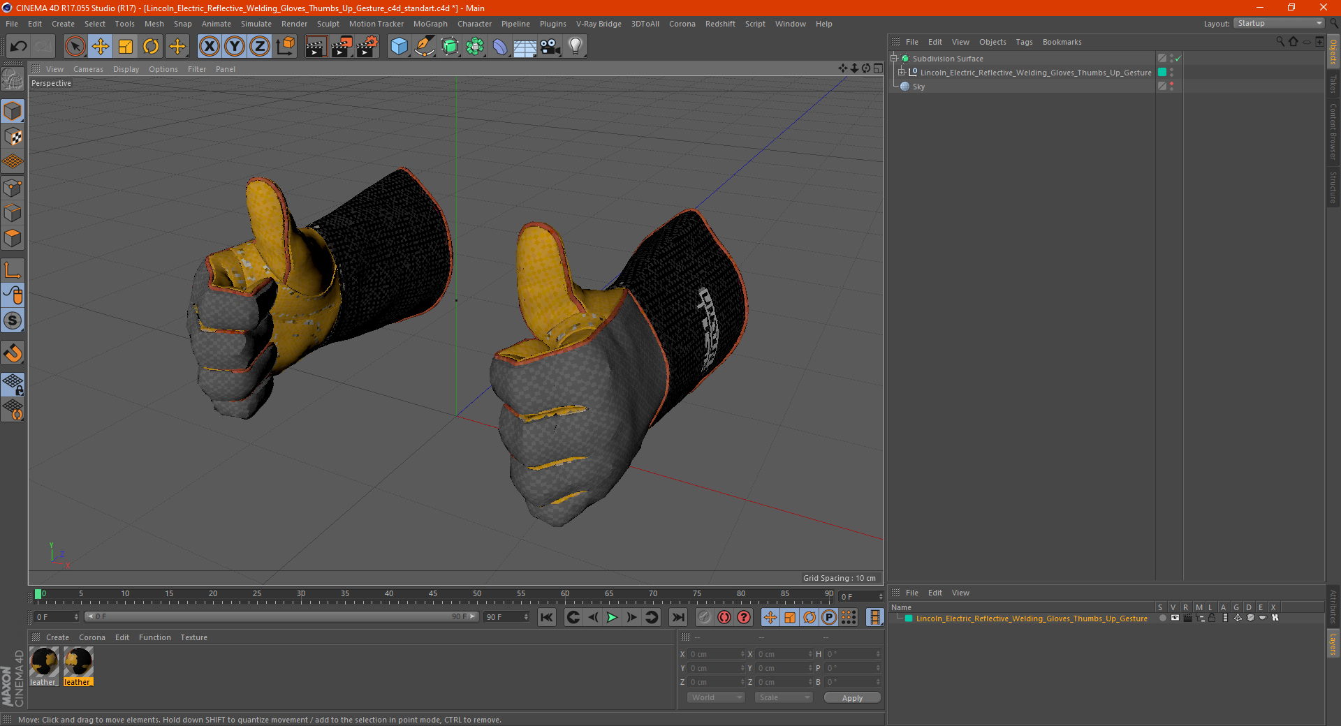 3D model Lincoln Electric Reflective Welding Gloves Thumbs Up Gesture