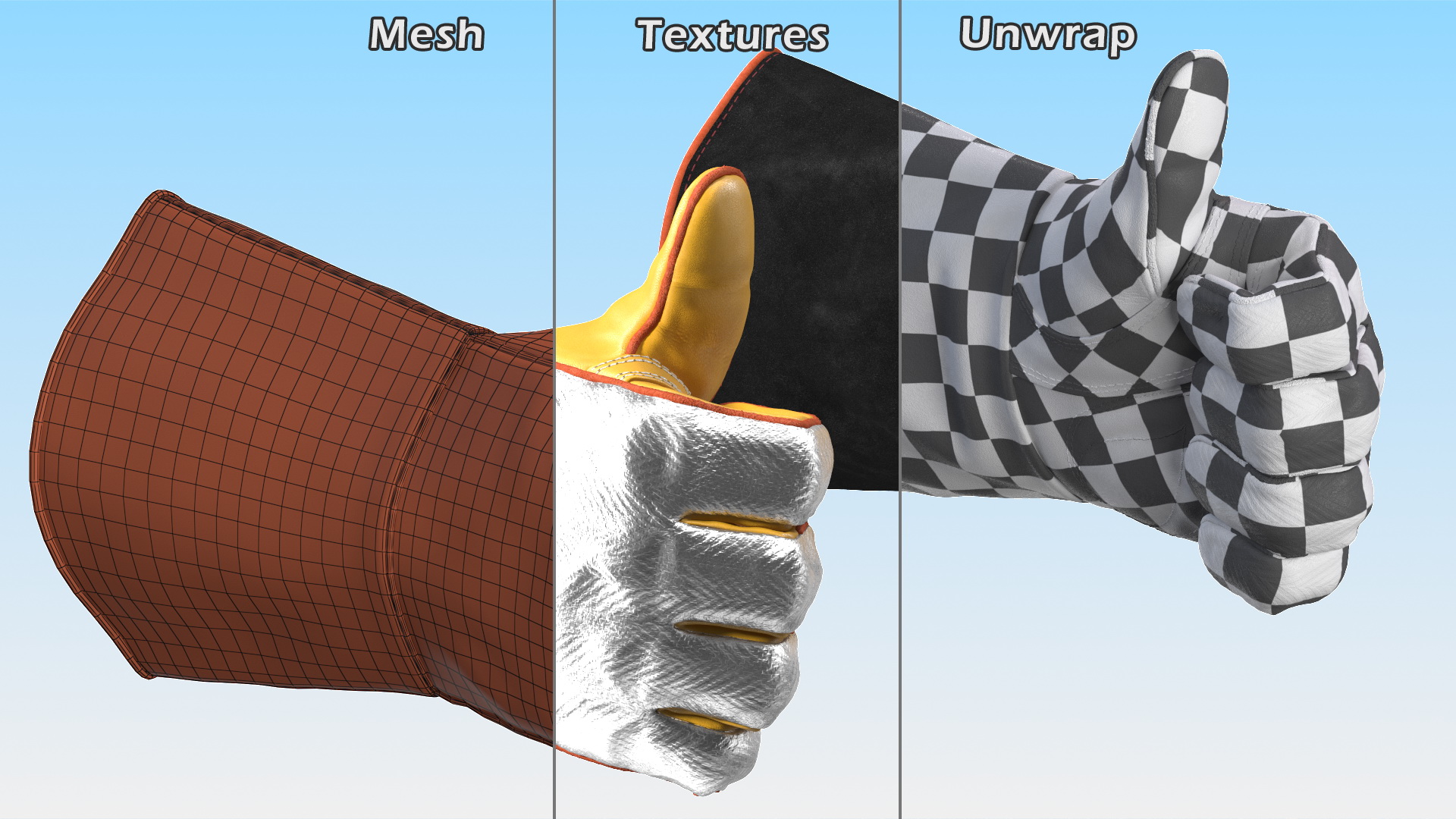 3D model Lincoln Electric Reflective Welding Gloves Thumbs Up Gesture