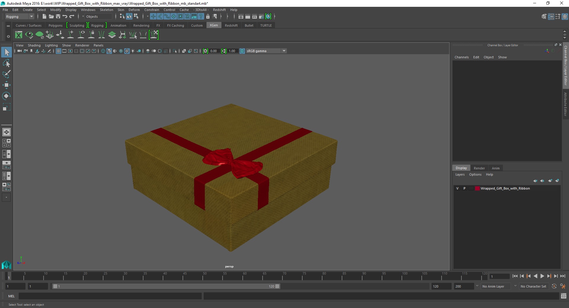3D Wrapped Gift Box with Ribbon model
