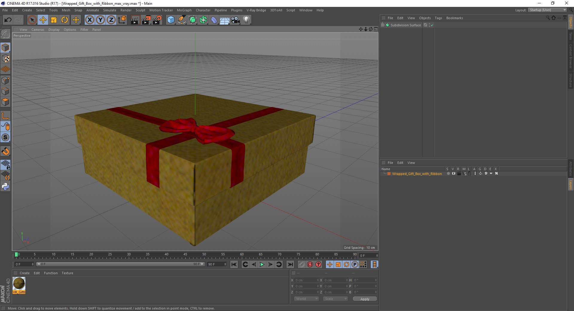 3D Wrapped Gift Box with Ribbon model