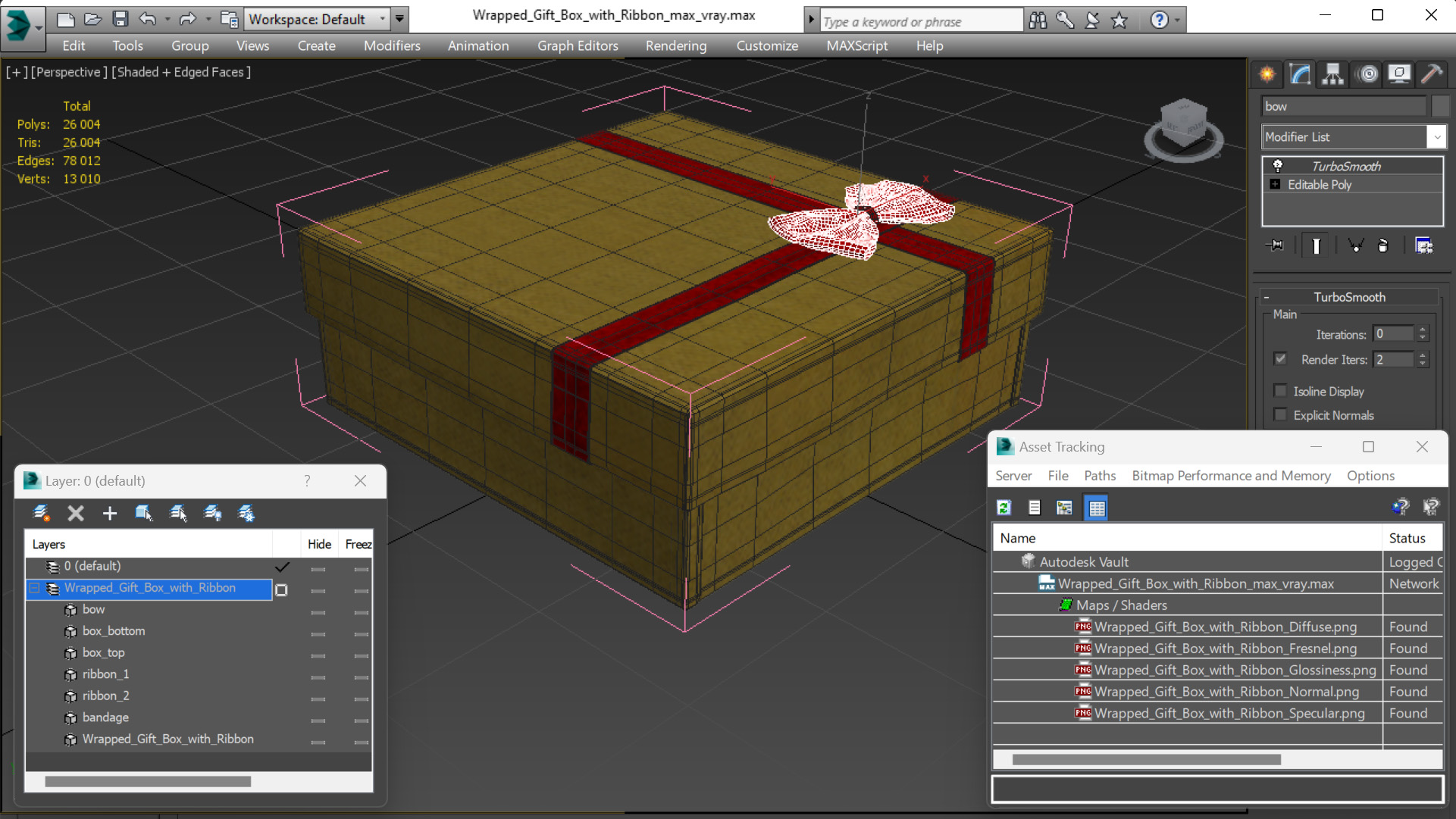3D Wrapped Gift Box with Ribbon model