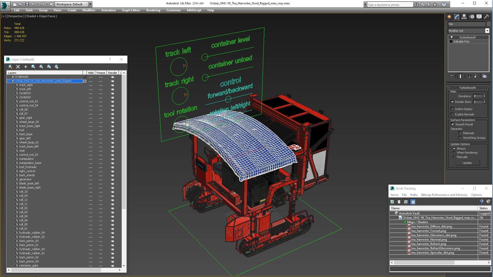 Ochiai OHC-W Tea Harvester Used Rigged for Cinema 4D 3D