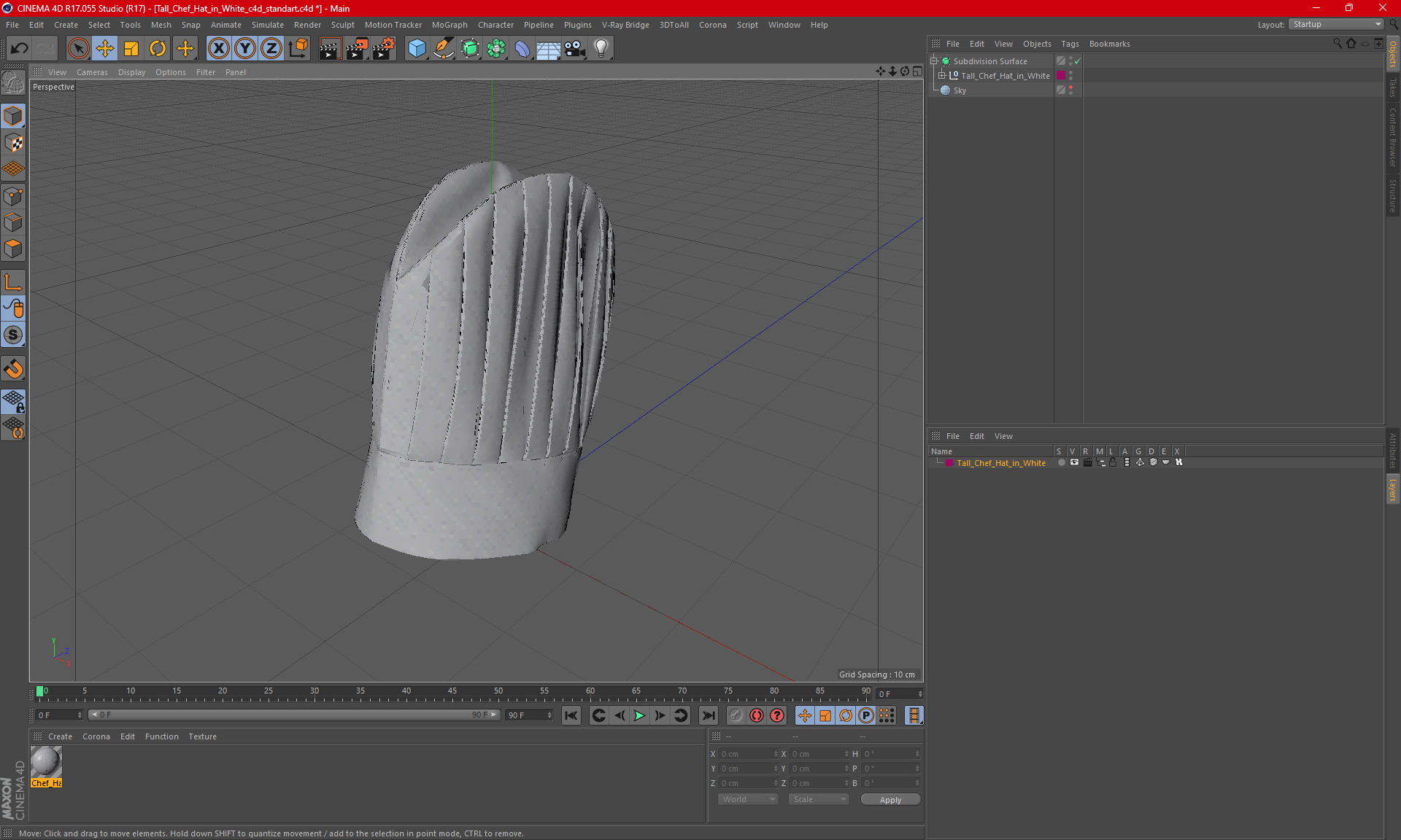 Tall Chef Hat in White 3D
