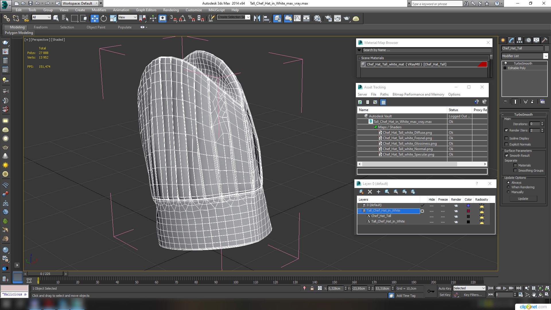 Tall Chef Hat in White 3D