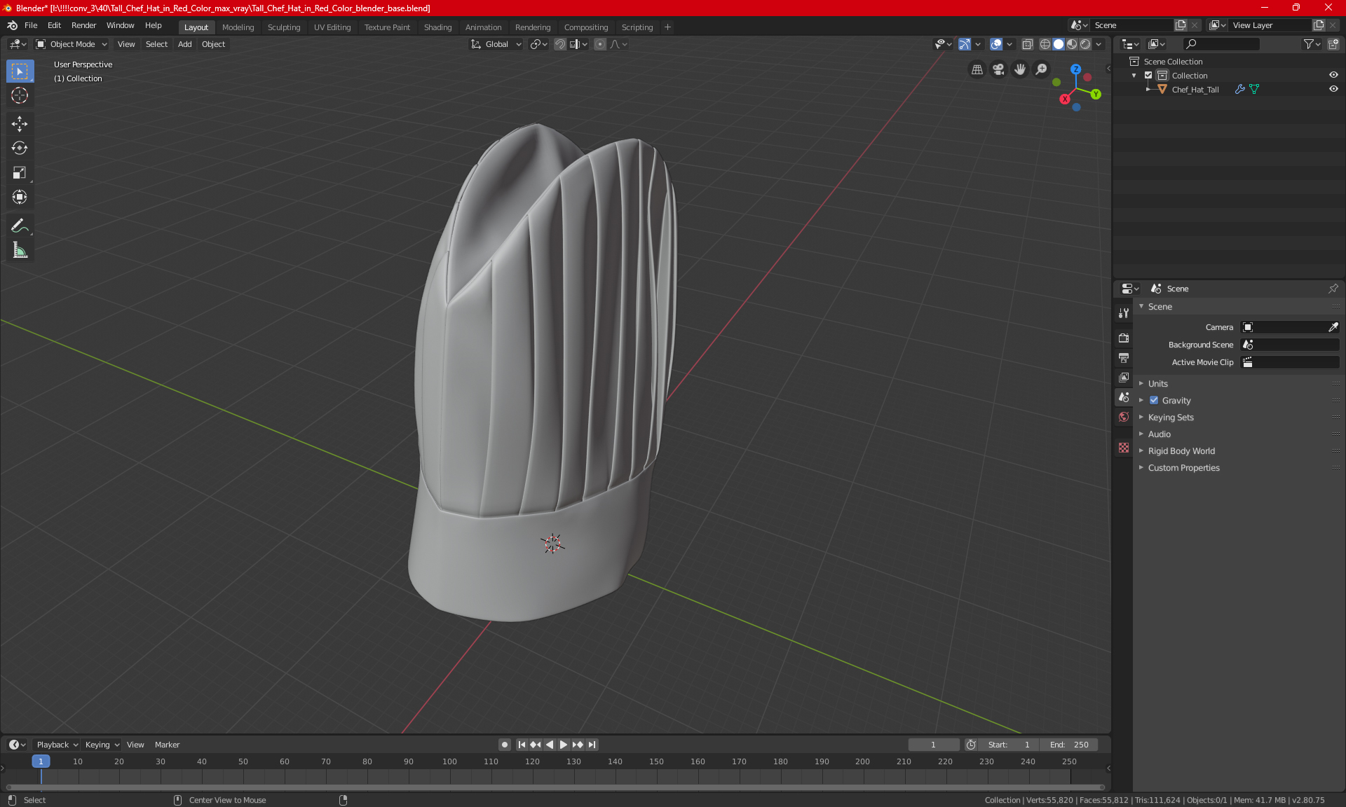 Tall Chef Hat in White 3D