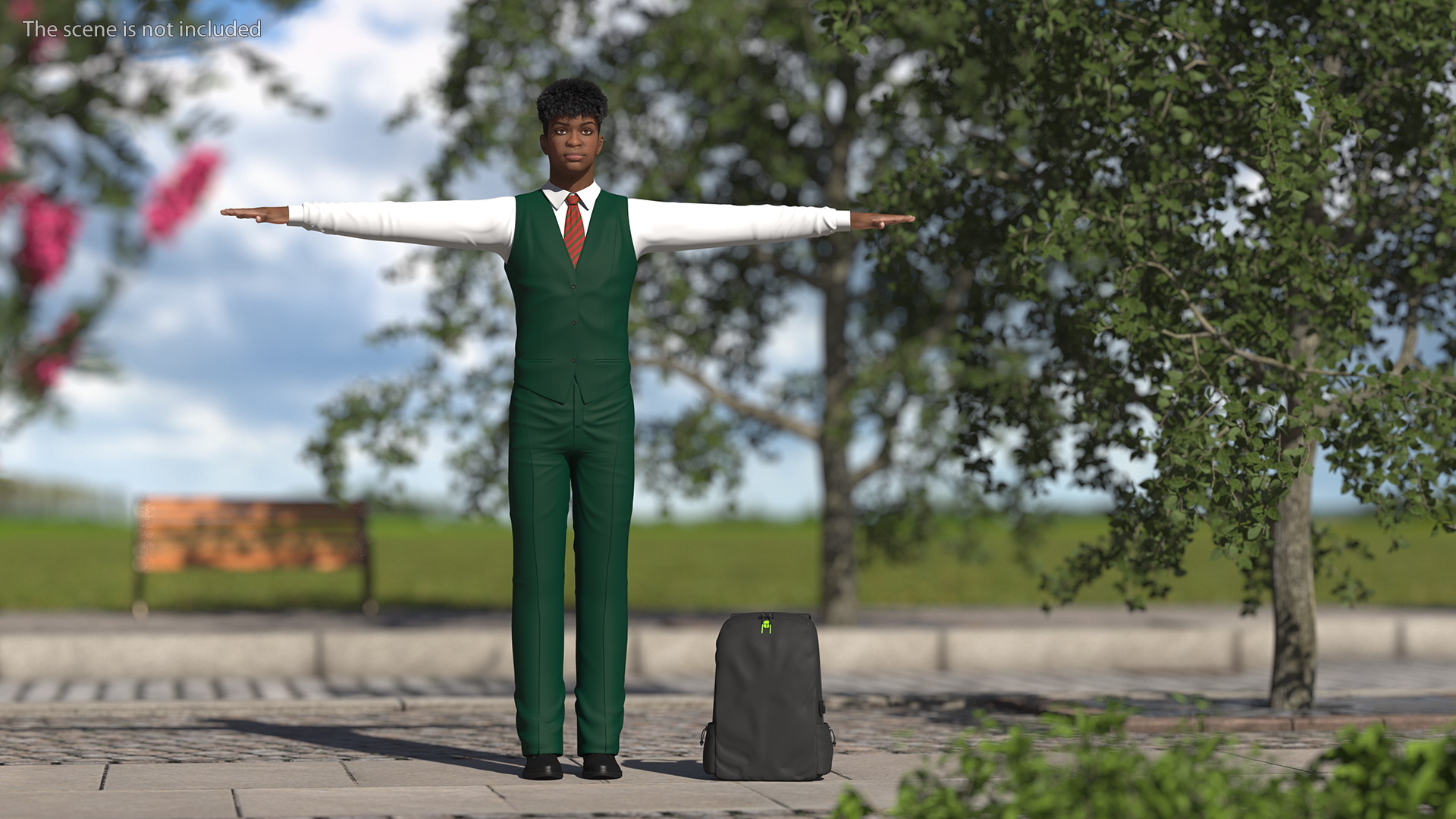 Black Teenager Light Skin School Uniform Rigged 3D
