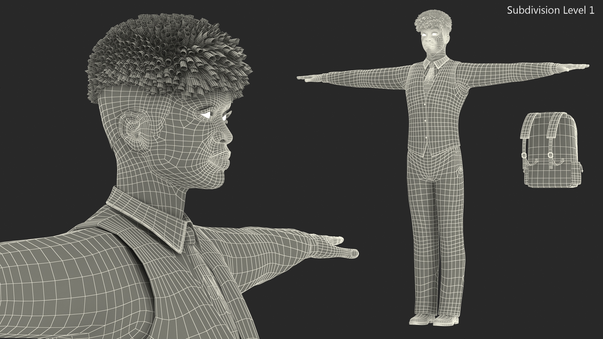 Black Teenager Light Skin School Uniform Rigged 3D