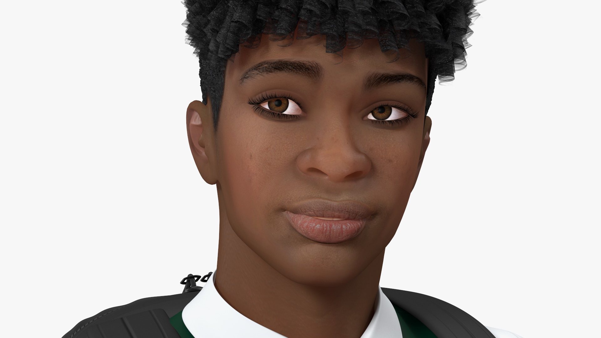 Black Teenager Light Skin School Uniform Rigged 3D