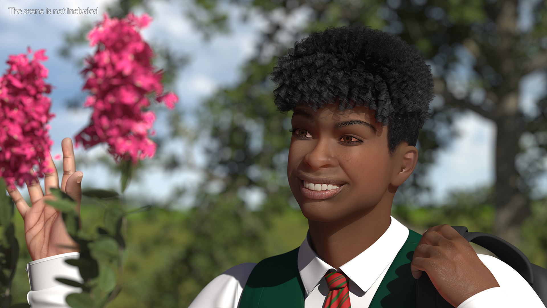 Black Teenager Light Skin School Uniform Rigged 3D