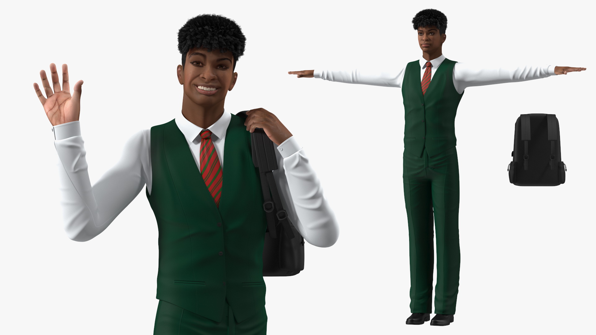 Black Teenager Light Skin School Uniform Rigged 3D