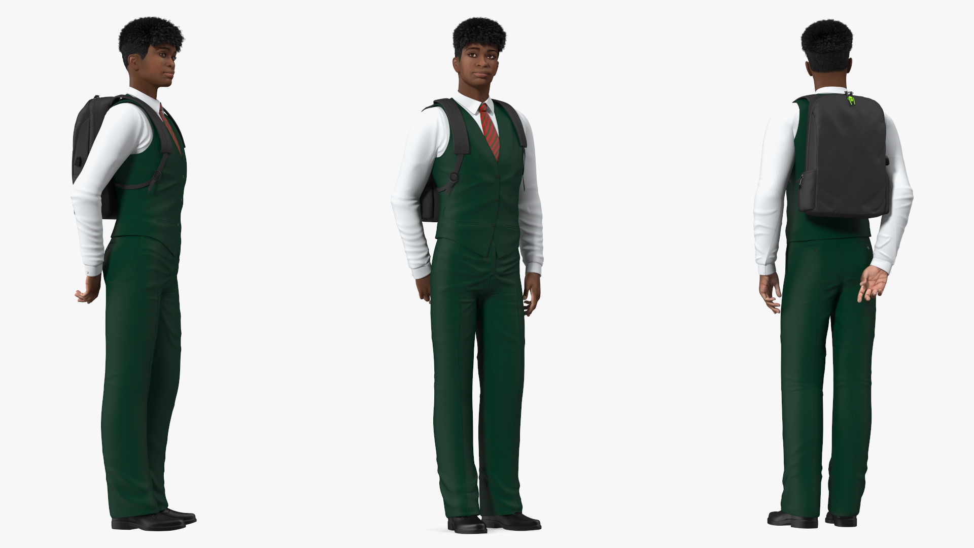 Black Teenager Light Skin School Uniform Rigged 3D