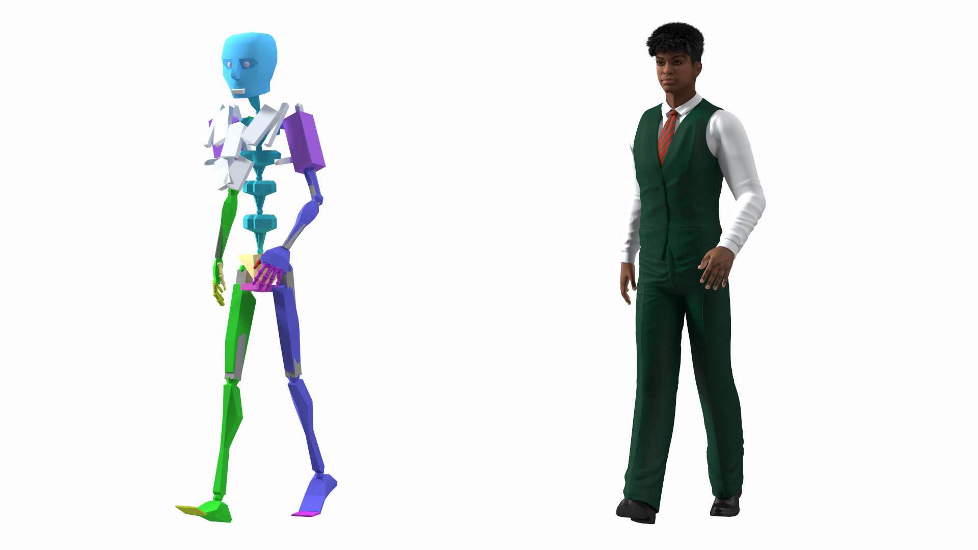 Black Teenager Light Skin School Uniform Rigged 3D