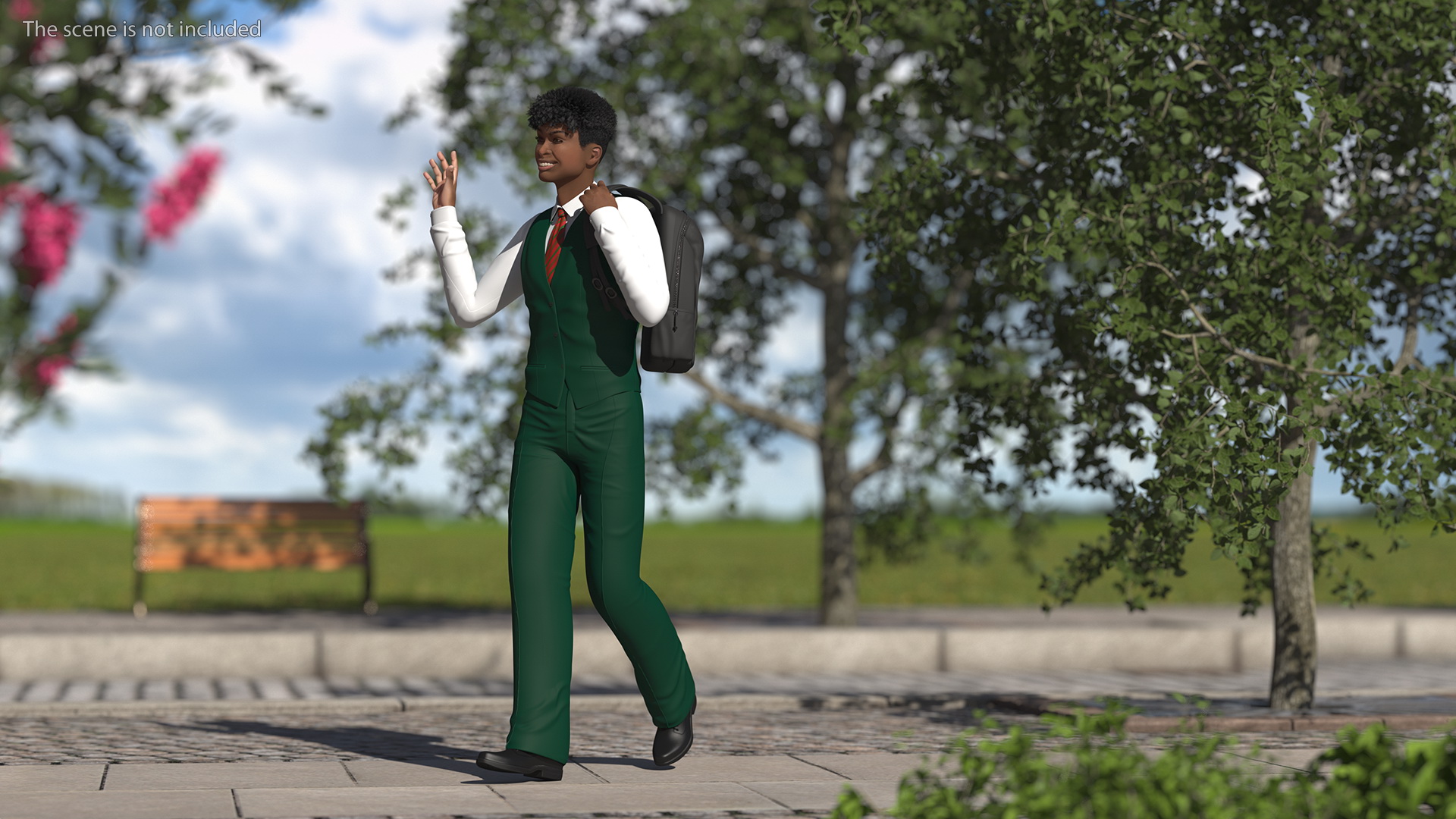 Black Teenager Light Skin School Uniform Rigged 3D