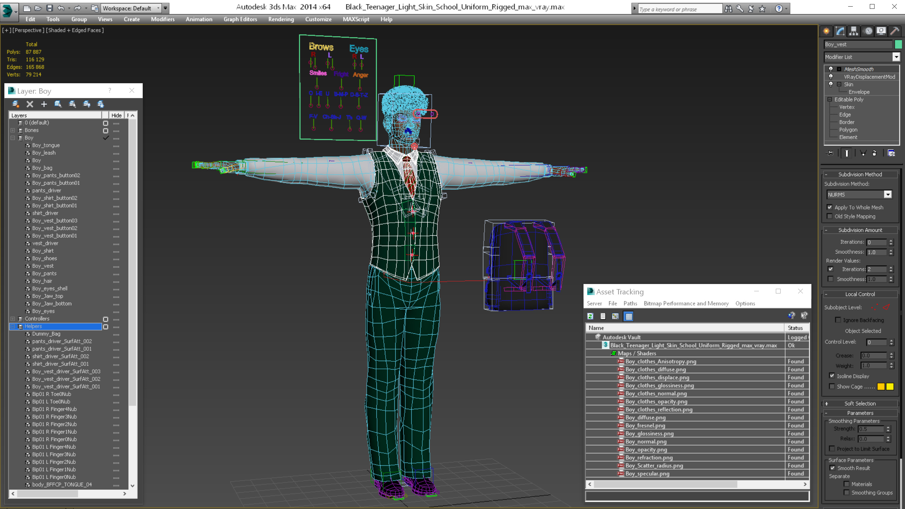 Black Teenager Light Skin School Uniform Rigged 3D