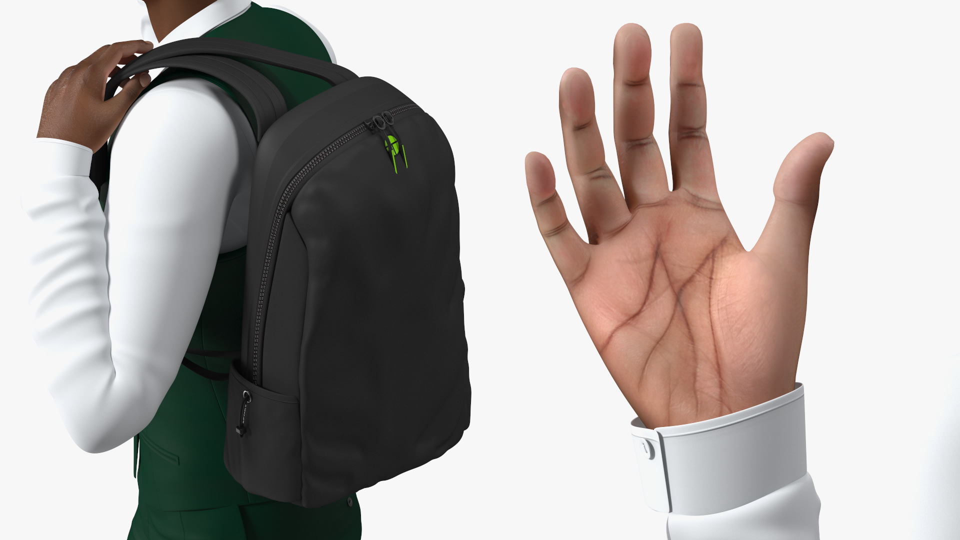 Black Teenager Light Skin School Uniform Rigged 3D