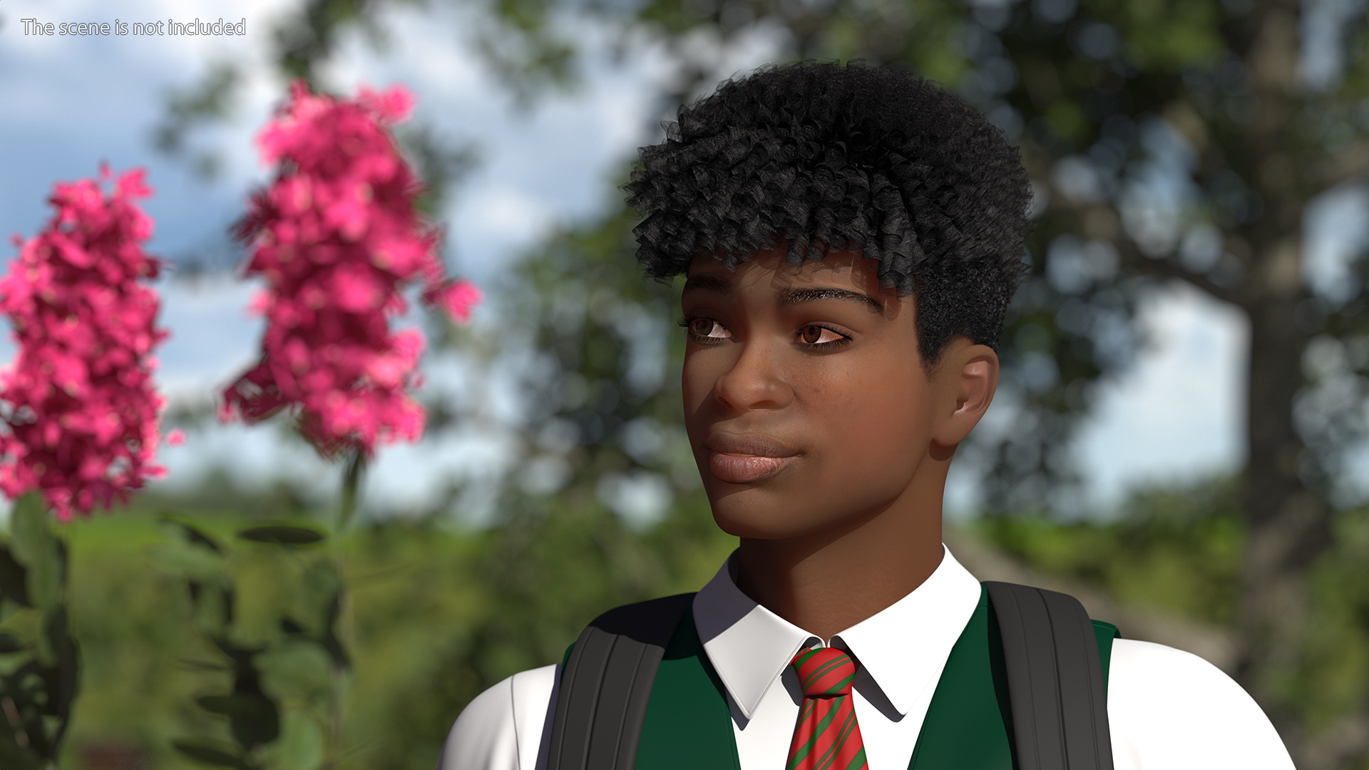 Black Teenager Light Skin School Uniform Rigged 3D