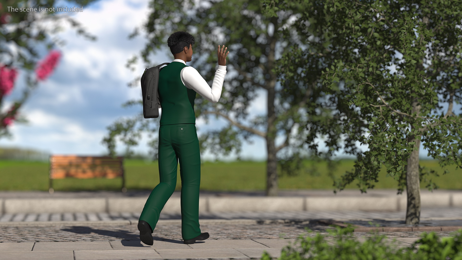 Black Teenager Light Skin School Uniform Rigged 3D