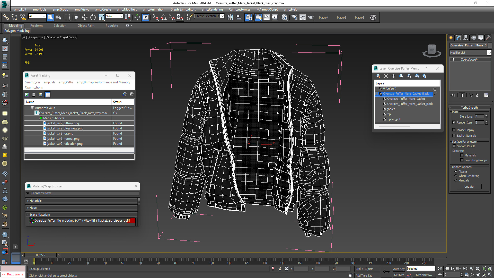 3D Oversize Puffer Mens Jacket Black model