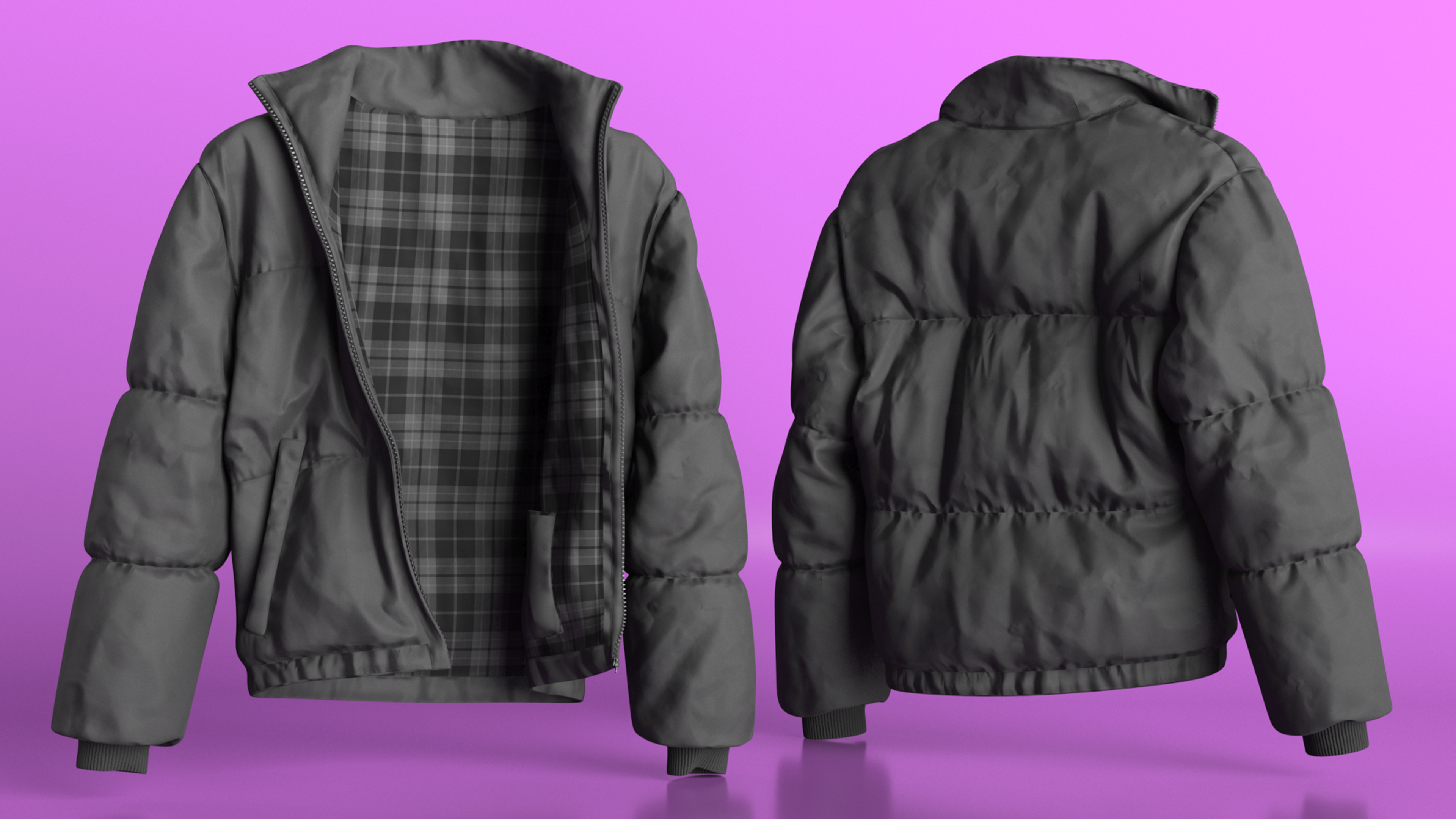 3D Oversize Puffer Mens Jacket Black model
