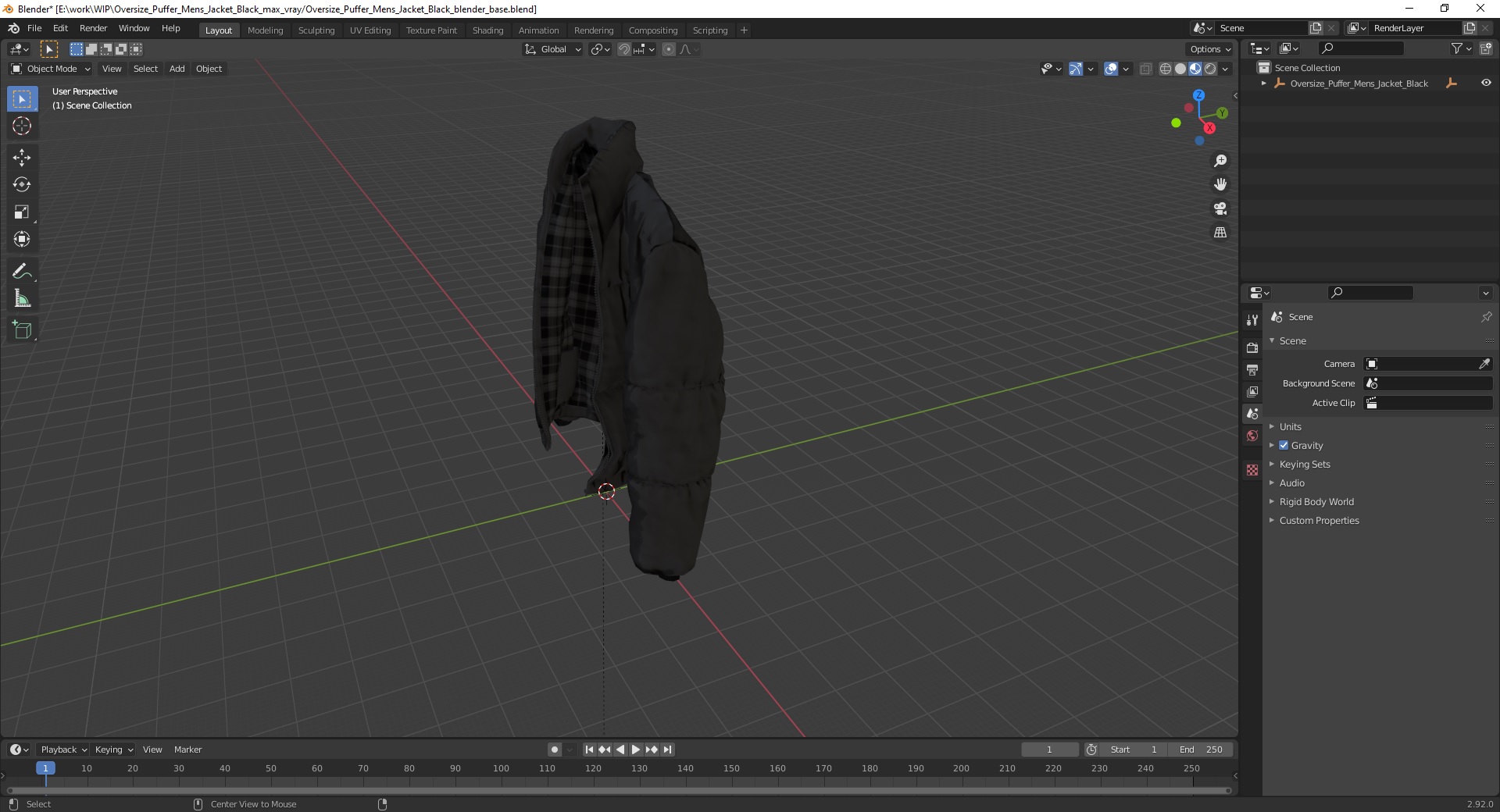 3D Oversize Puffer Mens Jacket Black model