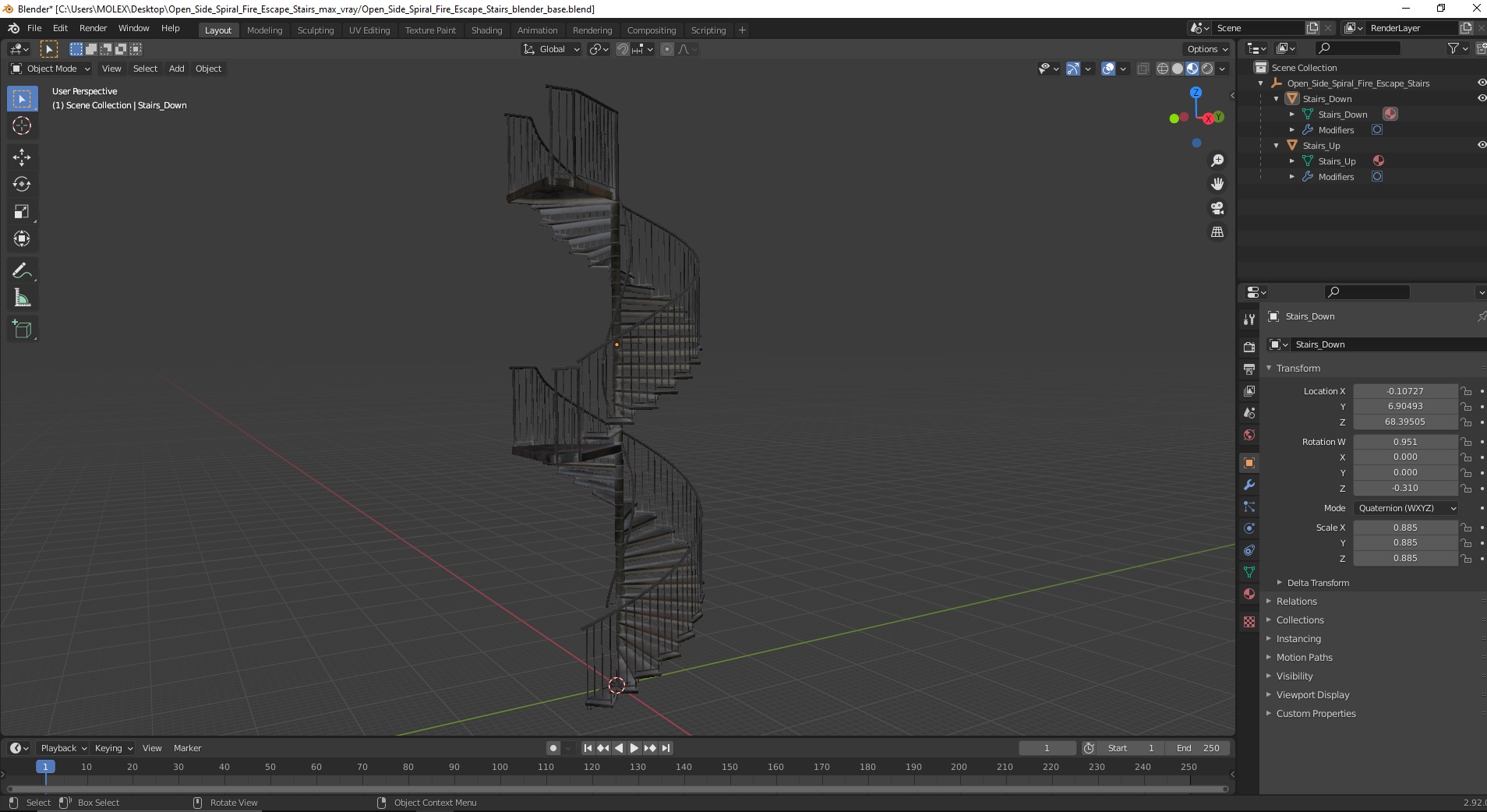 3D model Open Side Spiral Fire Escape Stairs