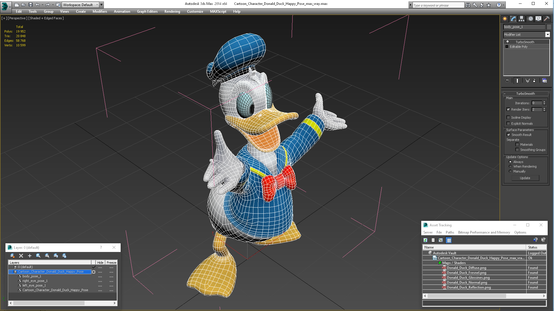 3D model Cartoon Character Donald Duck Happy Pose