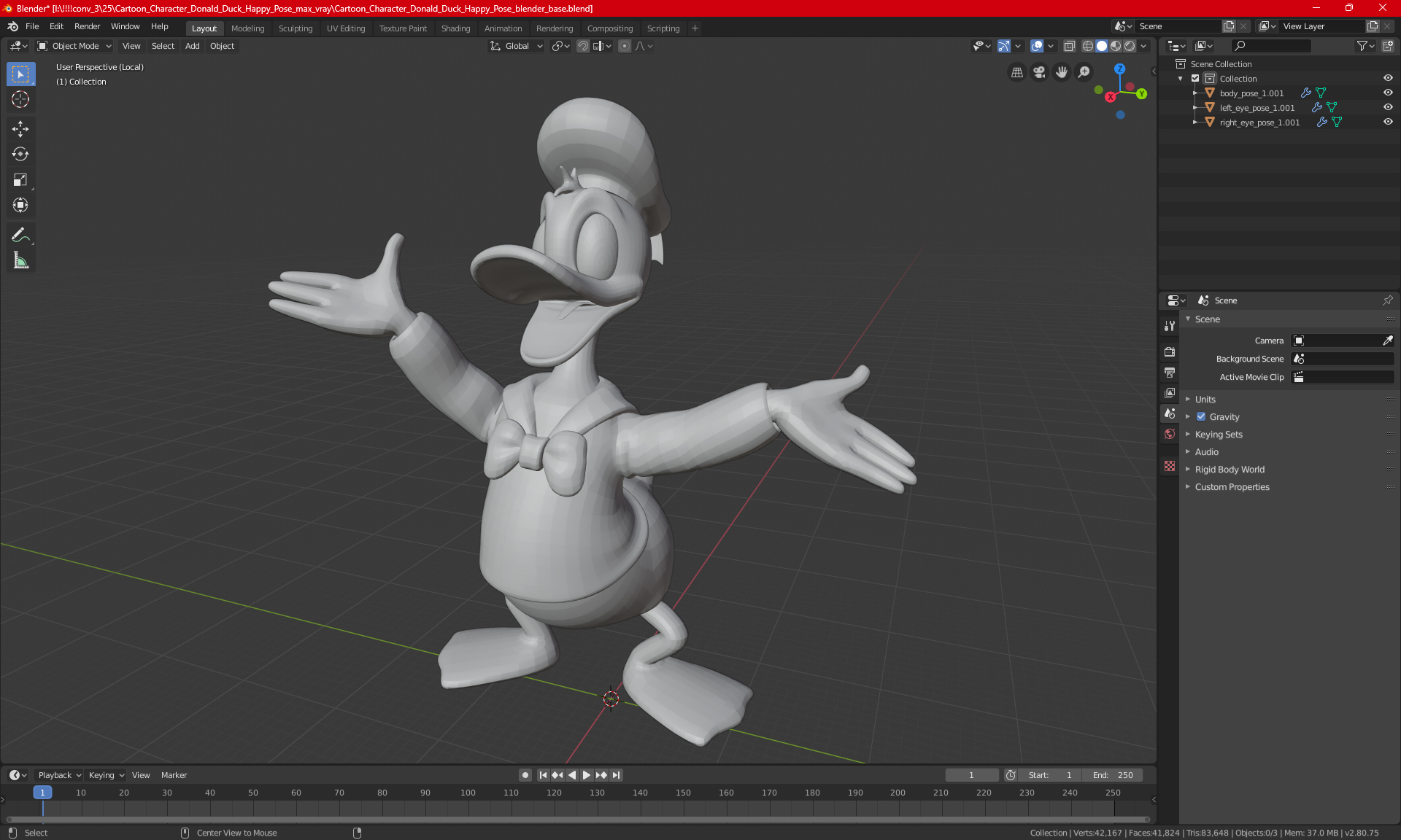 3D model Cartoon Character Donald Duck Happy Pose