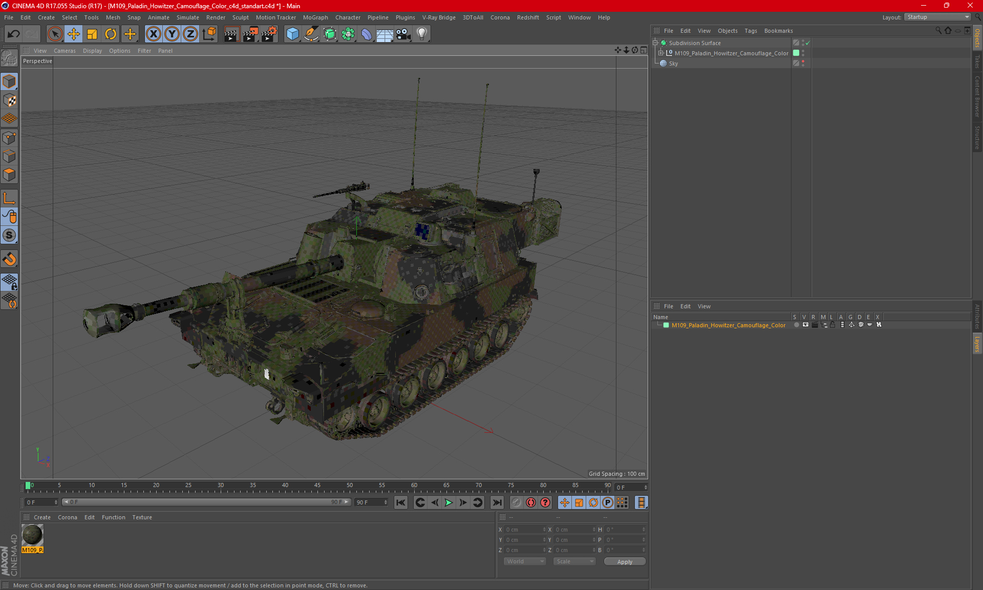 3D M109 Paladin Howitzer Camouflage Color model