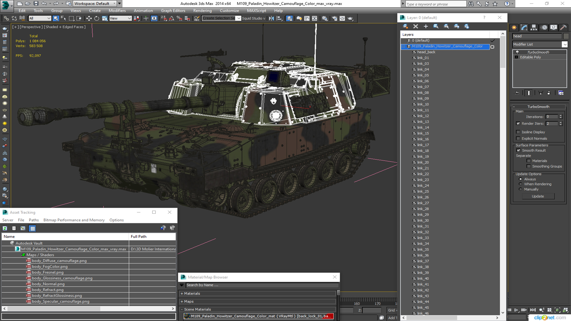 3D M109 Paladin Howitzer Camouflage Color model
