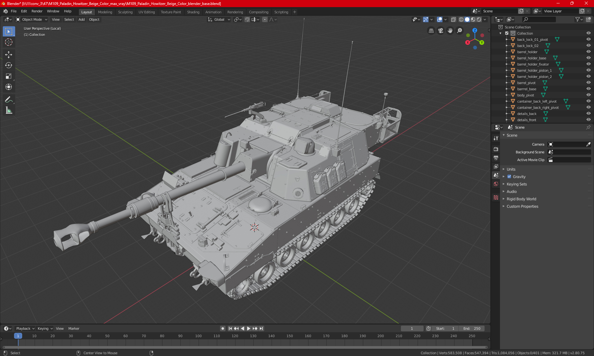 3D M109 Paladin Howitzer Camouflage Color model