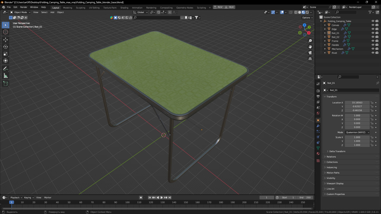 3D Folding Camping Table