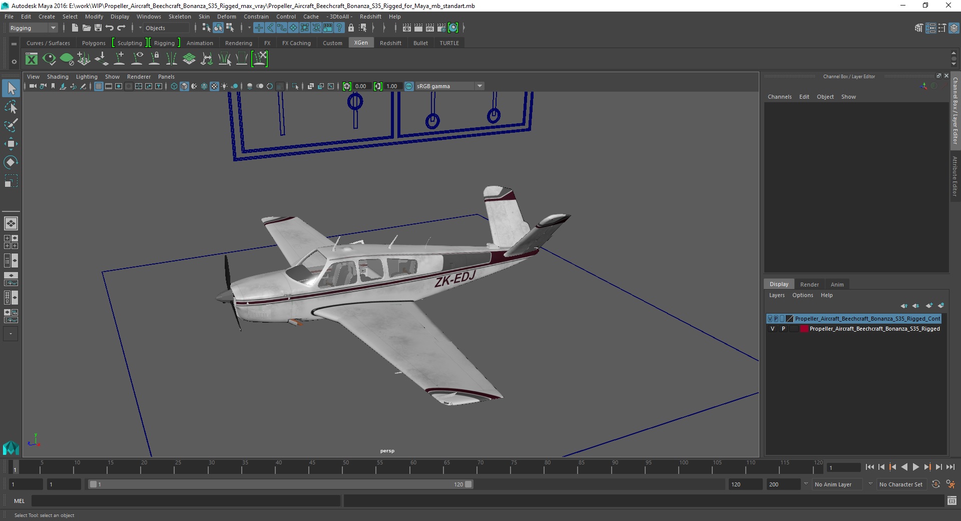 Propeller Aircraft Beechcraft Bonanza S35 Rigged for Maya 3D