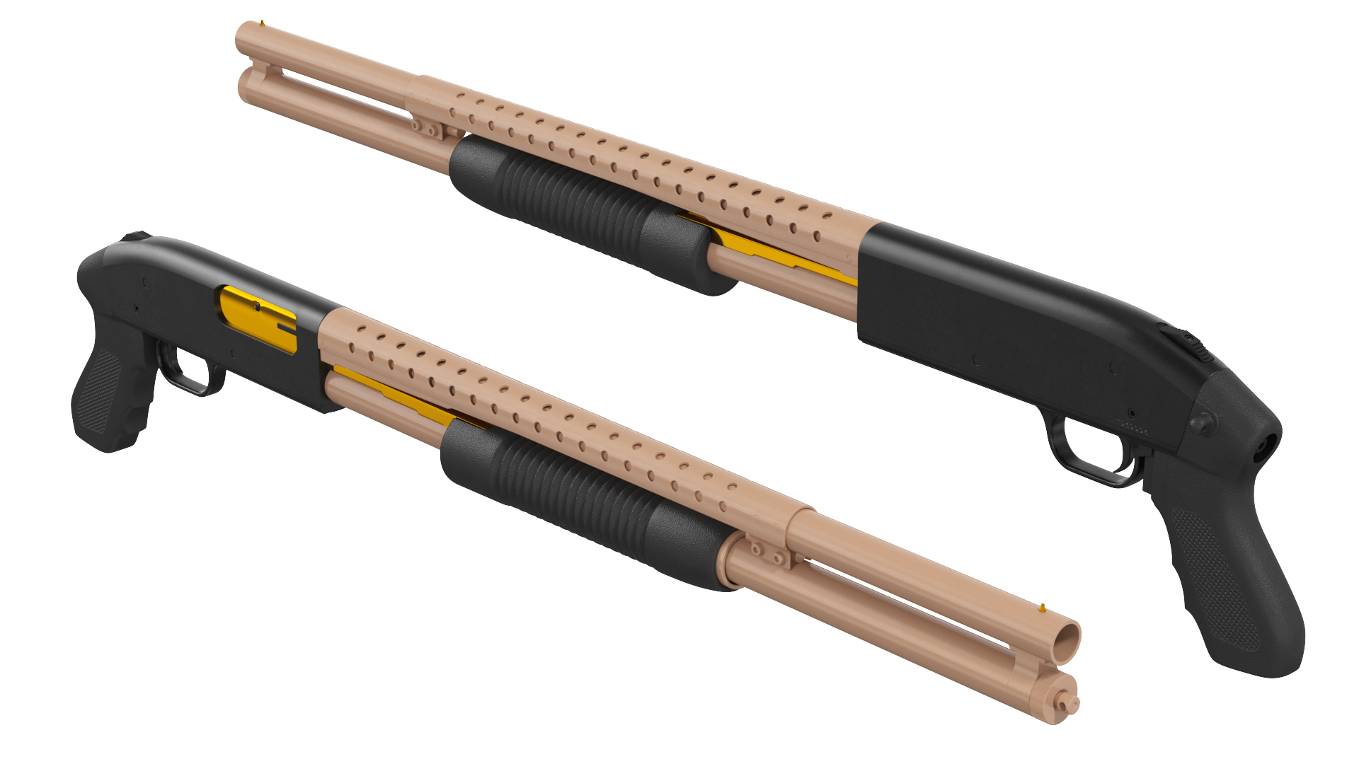 3D model Brown Gold Pump Action Shotgun
