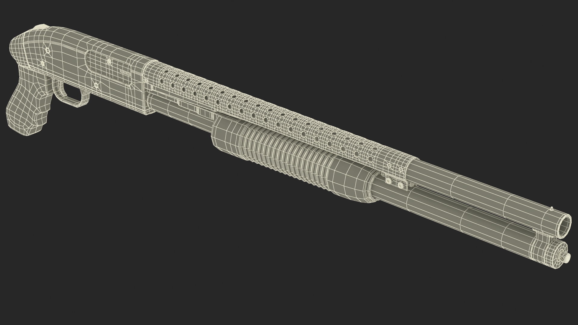 3D model Brown Gold Pump Action Shotgun