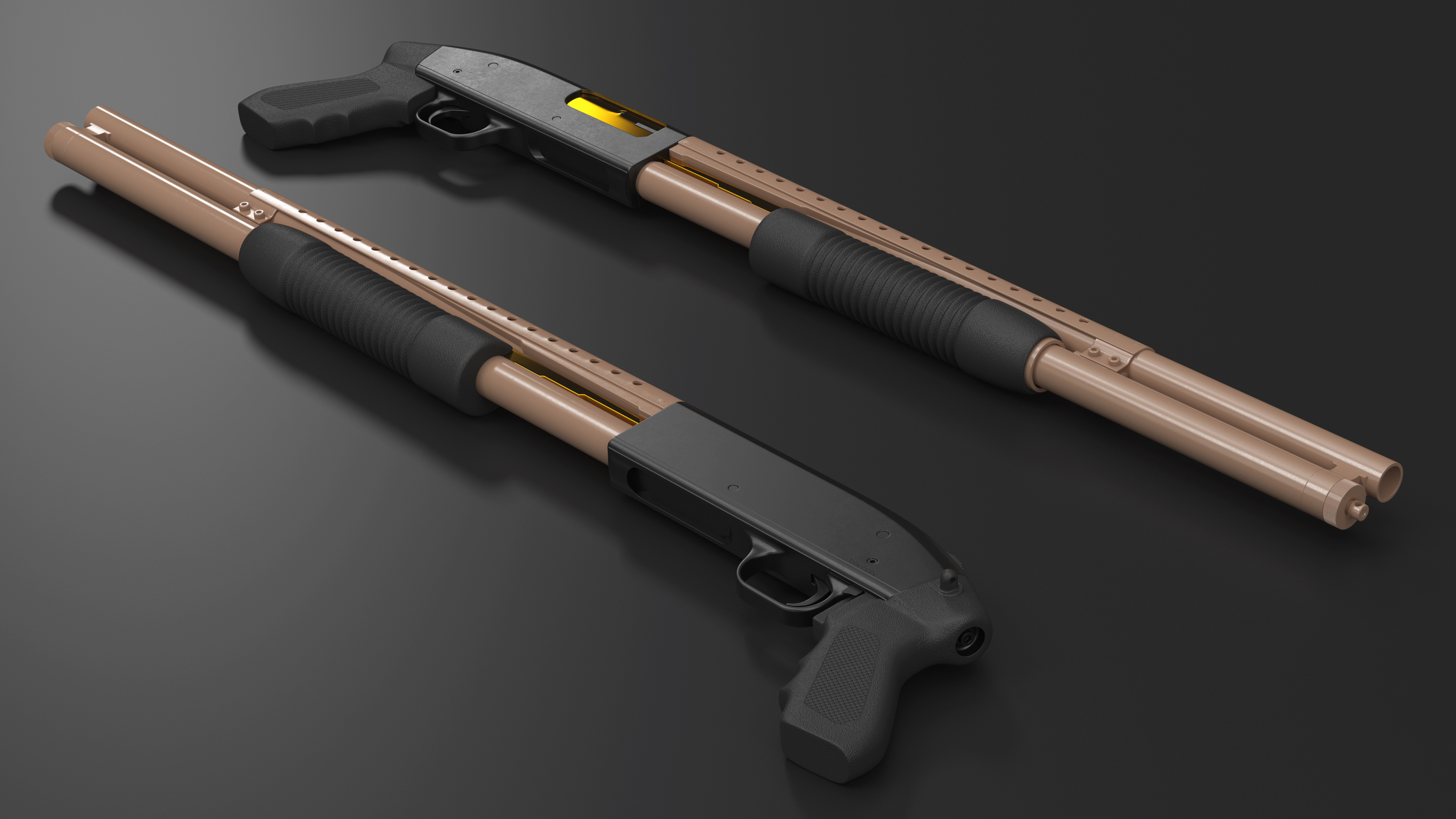 3D model Brown Gold Pump Action Shotgun