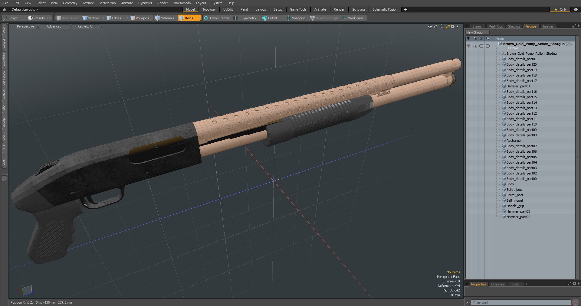 3D model Brown Gold Pump Action Shotgun