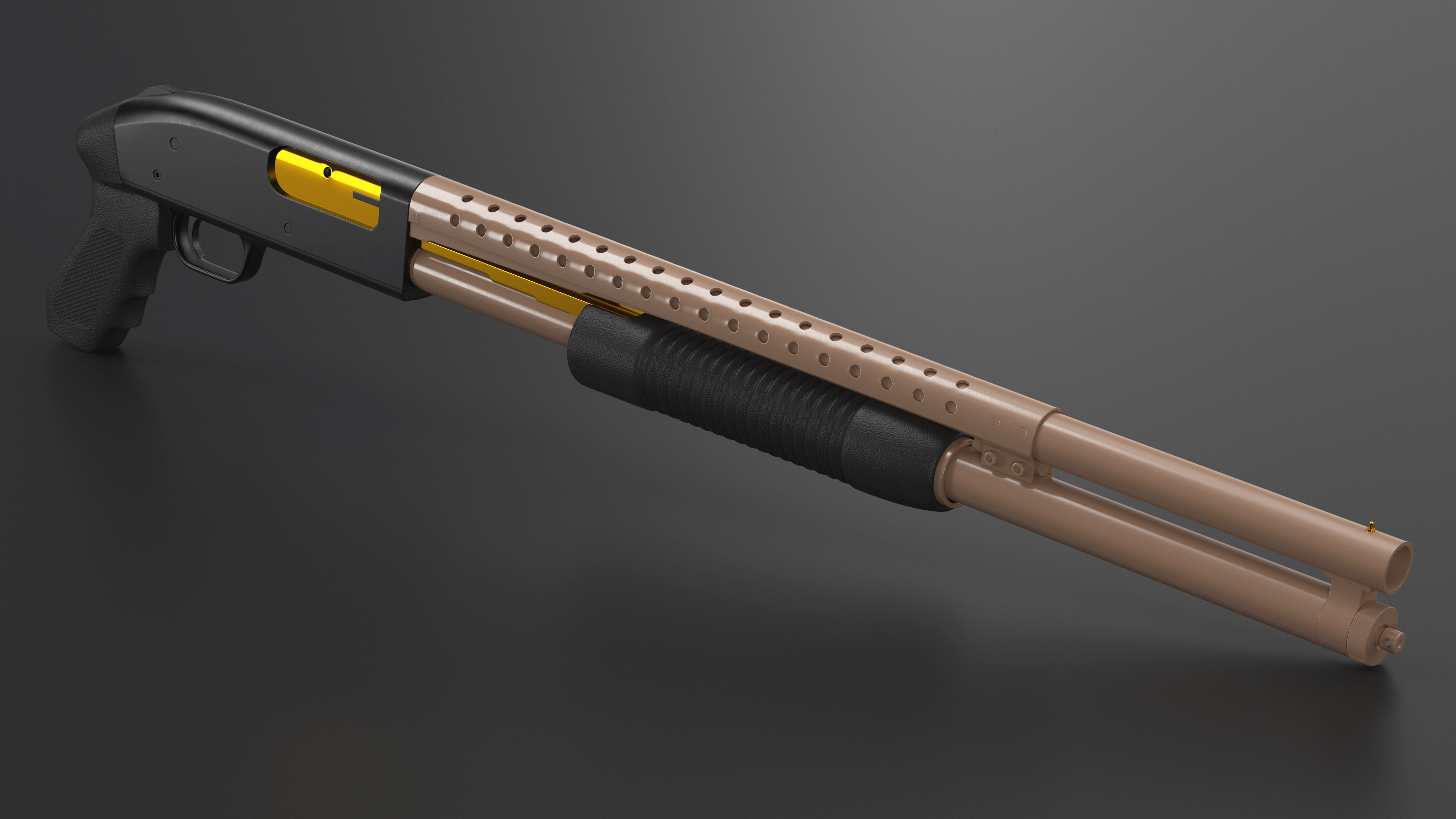 3D model Brown Gold Pump Action Shotgun