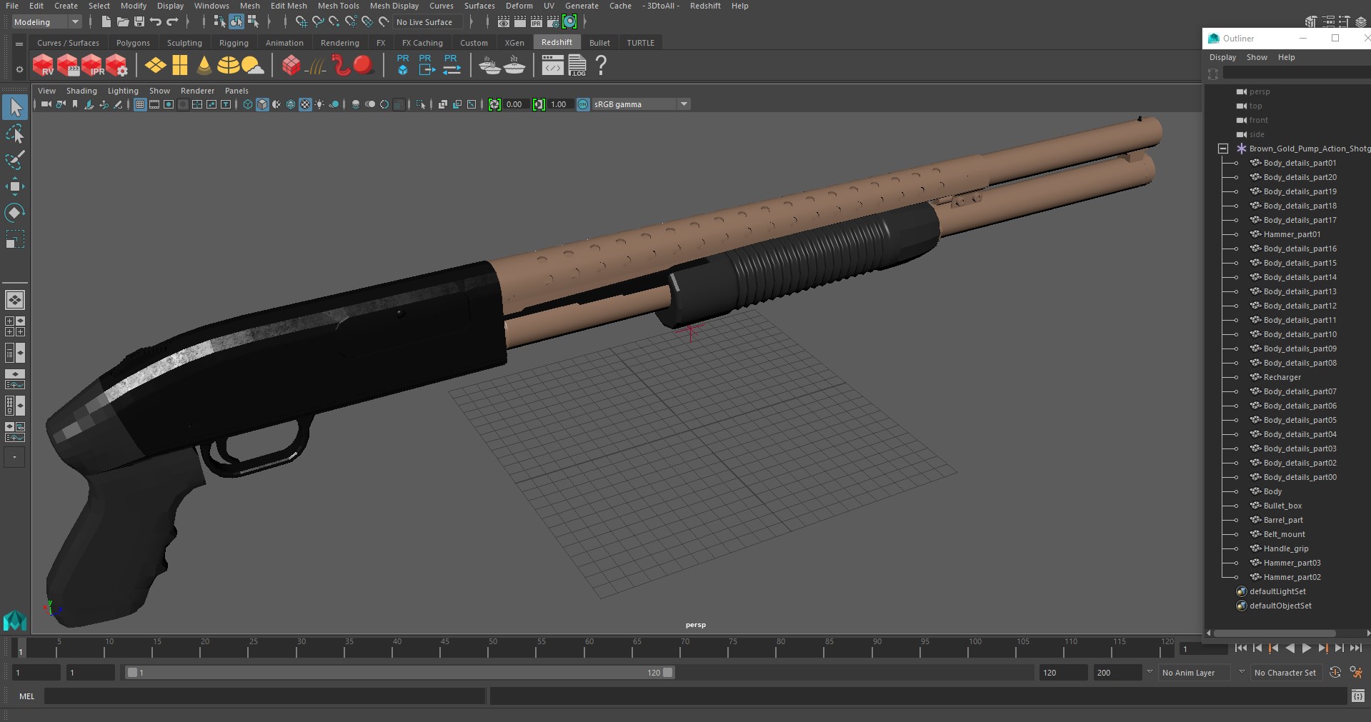 3D model Brown Gold Pump Action Shotgun