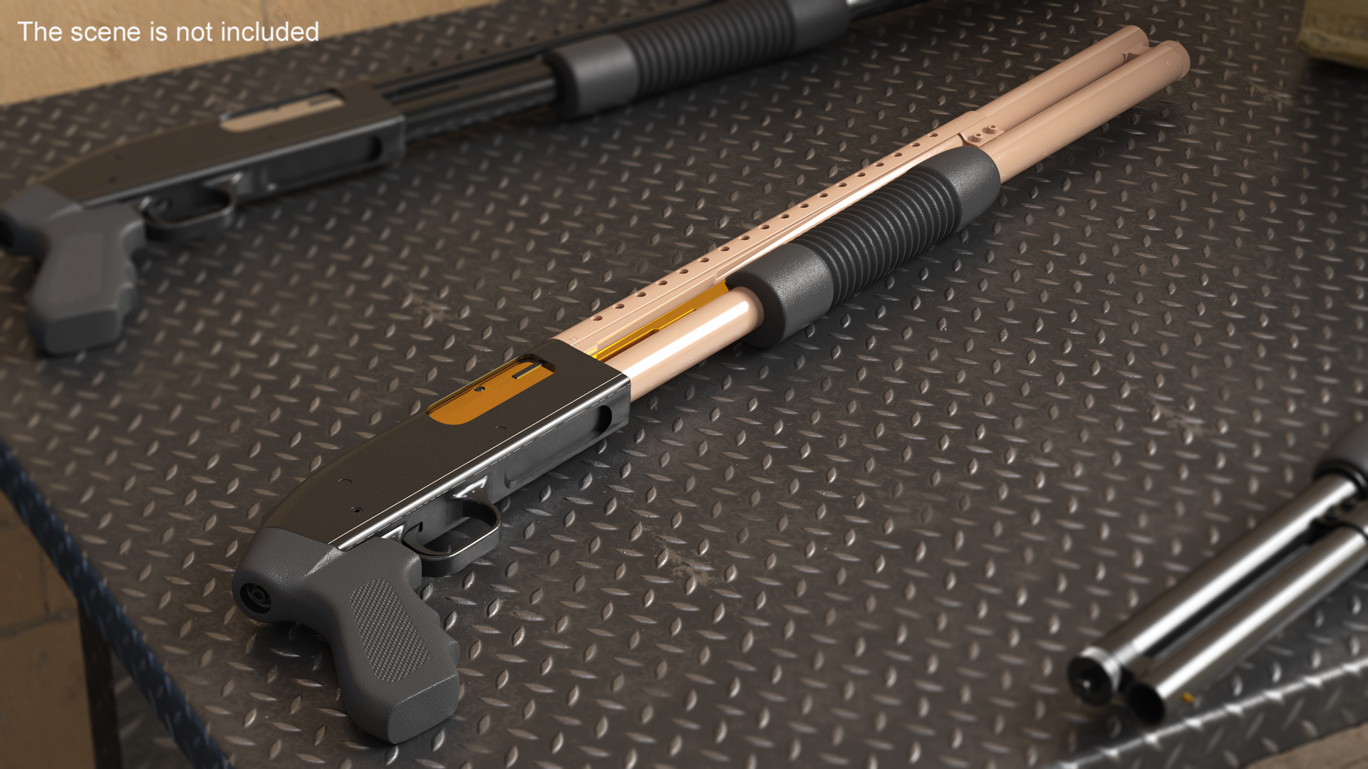 3D model Brown Gold Pump Action Shotgun