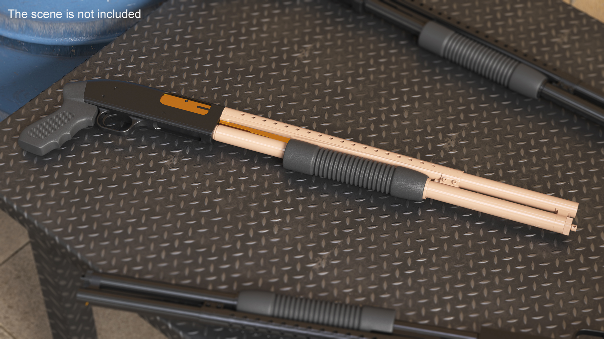 3D model Brown Gold Pump Action Shotgun