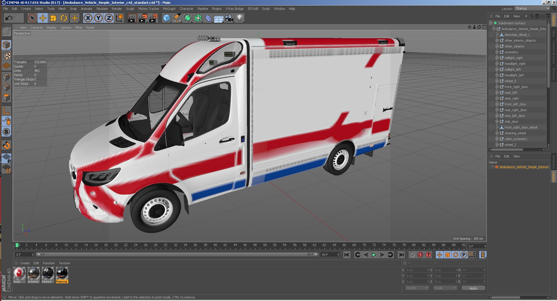 3D Ambulance Vehicle Simple Interior model